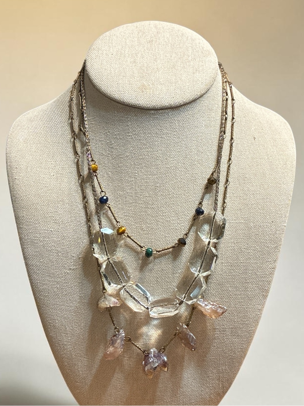 Serefina Multi-Strand Clear Crystal and Bead Necklace